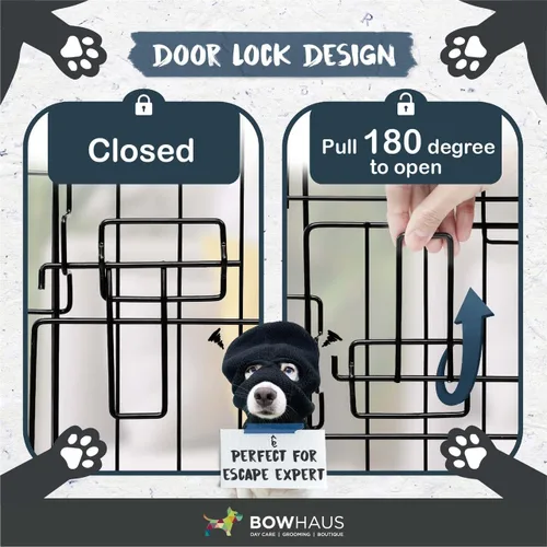 Vista 6 de Jaula plegable de alambre para perros con panel divisor, bandeja a prueba de fugas y patas protectoras, puerta individual y doble, jaula para perros