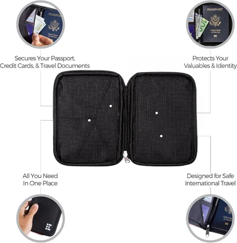 Vista 6 de Zero Grid Cartera de pasaporte portadocumento de viaje con bloqueo RFID