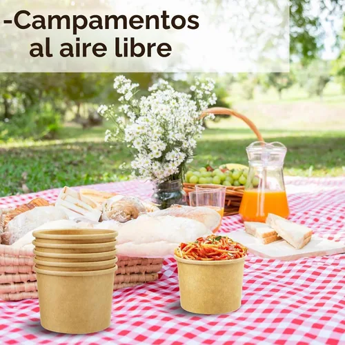 Vista 6 de Recipientes de papel para sopa con tapa, paquete de 75 vasos