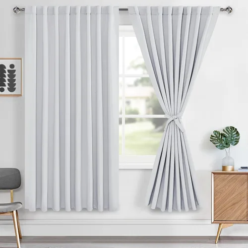 Vista 94 de Hiasan Cortinas opacas negras para dormitorio, cortinas opacas cortas de 45 pulgadas de largo, con aislamiento térmico, bolsillo para barra