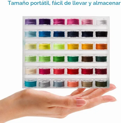 Vista 2 de BetyBedy 36 bobinas de coser preenrolladas con estuche, colores surtidos estándar
