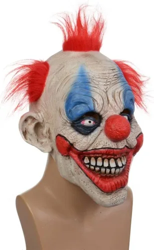 Vista 3 de Máscara de payaso de terror de Halloween, máscara de látex de payaso Joker, cubierta de cara de bromista de utilería de cosplay, máscara de látex