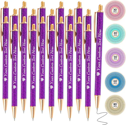 Vista 72 de Hasta 100 bolígrafos personalizados con nombre a granel, bolígrafo con purpurina de impresión personalizada, grabado gratis, texto con logotipo