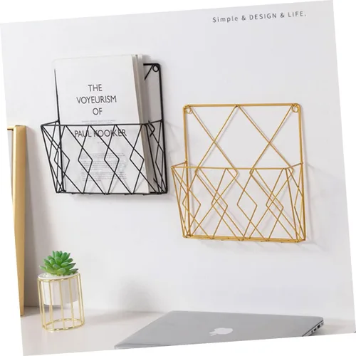 Vista 7 de Homoyoyo Estantería decorativa para oficina, cestas de almacenamiento de pared, soportes de estante de alambre, soporte para revistas, estante