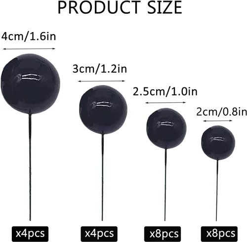 Vista 2 de 24 bolas de espuma para decoración de tartas, mini globos, para cupcakes, bolas de burbujas, decoración de bricolaje para bodas, aniversarios, Negro