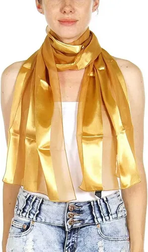 Vista 3 de SERENITA Bufandas para mujer, ligeras, suaves y sedosas, de 60 pulgadas de largo, de gasa, de satén, a rayas, color dorado, rojo, rosa, negro, más