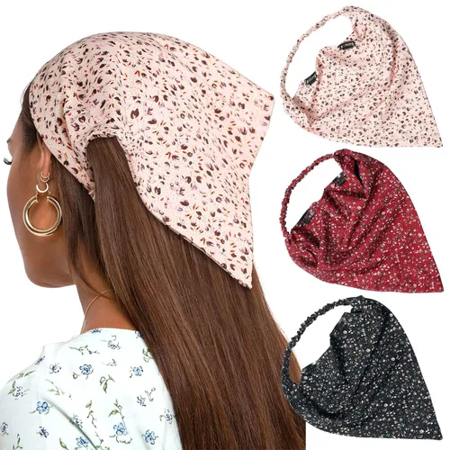 Vista 17 de AWAYTR - 3 diademas elásticas para el cabello para mujer con clip triangular Negro + Rojo + Albaricoque Crema