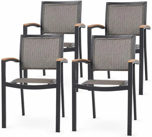 Vista 8 de LUCKYERMORE Juego de 2 sillas de comedor de metal para patio con brazos al aire libre, aleación de aluminio resistente y asiento de malla cómodo 2