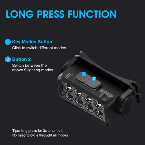Vista 2 de Linterna frontal recargable 2 unidades, 8 LED, 2500 lúmenes, lámpara de cabeza ultraligera y brillante con sensor de movimiento, impermeable