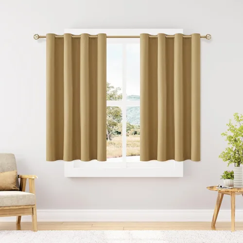 Vista 125 de ChrisDowa Cortinas 100% Opacas de Abedul Sólido de 45 Pulgadas de Largo, 2 Paneles para Dormitorio y Sala de Estar, Estilo Granja Oscurecedoras