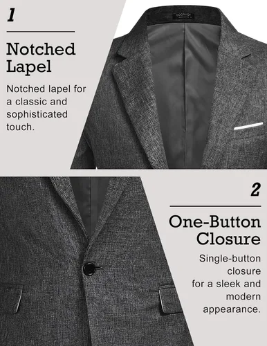 Vista 3 de COOFANDY - Chaquetas informales de traje para hombre, blazer liviano, abrigos deportivos de un botón