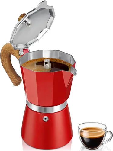 Vista 12 de Cafetera de café para estufa, cafetera de expreso de 3 tazas, olla de moka de aluminio, percolador de 5 oz 150 ml, fácil de preparar para estufas
