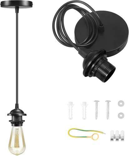 Vista 8 de LYOOWNG Cable de luz colgante con enchufe, luces colgantes estilo granja con cable enchufable, kit de cable de luz colgante de 15 pies de cuerda