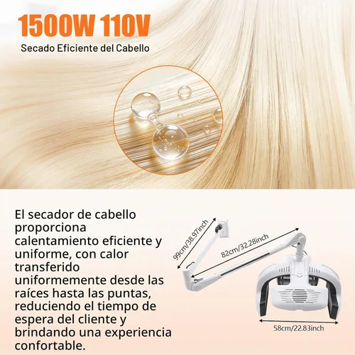 Vista 5 de Secador de pelo profesional multifunción, secador de peluquería de alta potencia de 1500 W con 5 discos térmicos y brazo ajustable giratorio