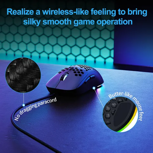 Vista 5 de TMKB Falcon M1SE - Mouse ultraligero para juegos de panal, sensor óptico de alta precisión de 12800 DPI, 6 botones programables, RGB personalizable