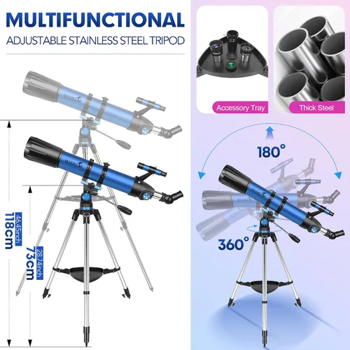 Vista 5 de Telescopio, Telescopio para Adultos de Alta Potencia, Telescopio Refractor Profesional de 90mm de Apertura y 800mm para Adultos Principiantes