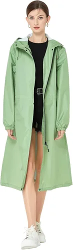 Vista 11 de Freesmily Chubasquero largo para mujer con mangas estrechas Verde (Amry Green)