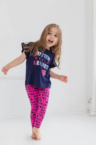 Vista 2 de Barbie Conjunto de camiseta y leggings con estampado de volantes, conjunto clásico a juego para niñas