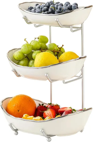 Vista 7 de Cesta de fruta de 3 niveles, frutero de cerámica para encimera