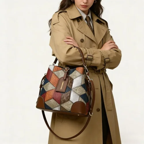 Vista 7 de Bolso Hobo retro a cuadros para mujer, bolso pequeño con correas ajustables y múltiples bolsillos
