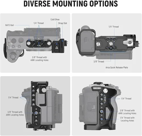 Vista 2 de NEEWER Cage Camera Cage with HDMI Cable Clamp, NATO Rail, 3/8 Inch ARRI Positioning Holes, 1/4 Inch Thread Compatible with Sony FX3 FX30 Original