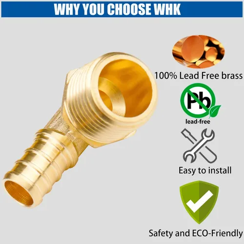 Vista 2 de WHK Paquete de 12 adaptadores de codo PEX de 1/2 pulgada de 1/2 pulgada Pex a macho NPT roscados de 90 grados para conectar tubería Pex B