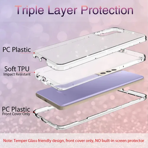 Vista 6 de Funda protectora completa con purpurina para Galaxy S22 Plus - Híbrido resistente, a prueba de golpes, transparente, brillante