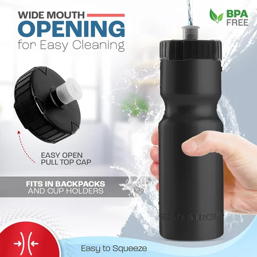 Vista 2 de Botellas de agua deportivas 50 Strong – Botellas de plástico reutilizables de 22 oz libres de BPA con tapa de tracción – Fabricadas en EE. UU.