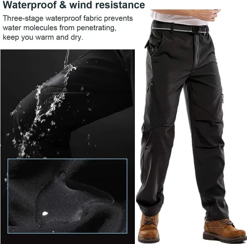 Vista 4 de Jessie Kidden Pantalones de senderismo impermeables para hombre, para exteriores, nieve, esquí, pesca, forro polar, aislante, softshell, pantalones