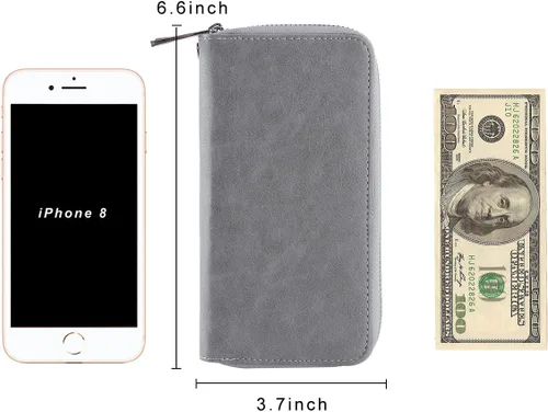 Vista 6 de HAWEE Cartera de teléfono celular para mujer con doble cremallera y correa de muñeca extraíble