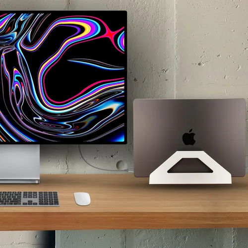 Vista 2 de Soporte vertical para laptop, soporte de ahorro de espacio para MacBook con ajuste de ancho sin herramientas, bonito aluminio anodizado