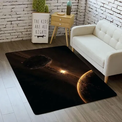 Vista 17 de Alfombra de espacio exterior para habitación de niños, 3 x 5 pies, alfombra Galaxy para dormitorio de niños, suave, antideslizante, sistema solar