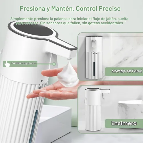 Vista 6 de Dispensador automático de jabón espumoso activado por empuje, dispensador de jabón para cocina, control de flujo continuo de 13.5 fl oz