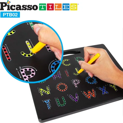 Vista 4 de PicassoTiles Tablero magnético del alfabeto + número + escritura de estilo libre, 2 en 1 ABC A-Z mayúscula y minúscula escritura letras letras