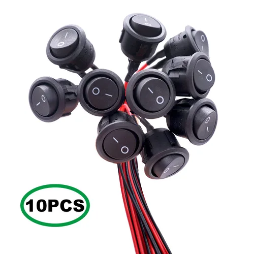Vista 3 de Twidec Interruptor de botón momentáneo de 0.472 in y 10 interruptores basculantes AC 6A/250V 10A/125V SPST 2 pines 2 posiciones ON/OFF con cables
