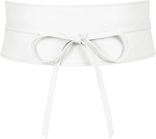 Vista 14 de JASGOOD Cinturón de cuero estilo Obi para mujer, cinturón ancho cruzado Negro