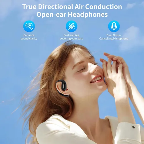 Vista 3 de Auriculares de conducción ósea de oreja abierta, auriculares inalámbricos Bluetooth con micrófono integrado, ajuste seguro y cómodo, batería