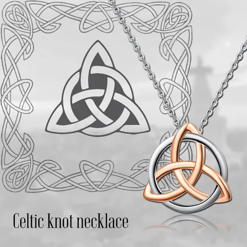 Vista 6 de TANGPOET Collar con nudo celta plata de ley triquetra Mealguet colgante de buena suerte joyería irlandesa regalos para hombres mujeres