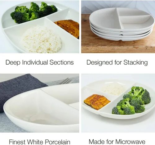 Vista 4 de Uba Plato de Control de Porciones (PORCELANA) para Adultos - Dieta Diabética y Bariátrica