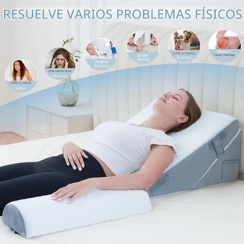 Vista 5 de 3 piezas de almohada de cuña ortopédica para cama para dormir, postcirugía o para la espalda, el cuello y las rodillas, almohada de espuma