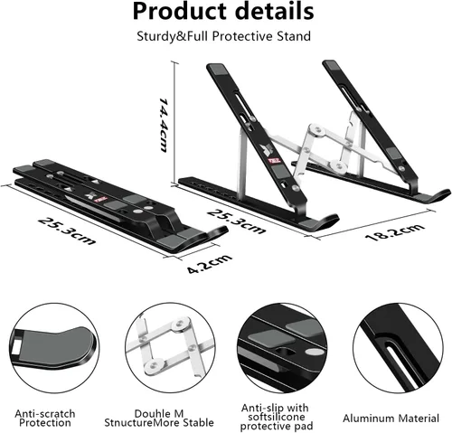 Vista 2 de Soporte para laptop, soporte para tableta de computadora, soporte plegable de aluminio ajustable para laptop, compatible con MacBook Air Pro
