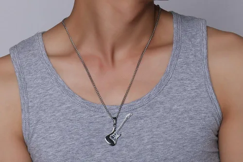 Vista 6 de jonline24h Collar con colgante de acero inoxidable para amantes de la música y guitarra para hombres y mujeres, cadena libre de 24 pulgadas