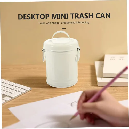 Vista 3 de Basurero de escritorio pequeño de escritorio, cubo de almacenamiento para artículos diversos, soporte para brochas de maquillaje, cubos pequeños