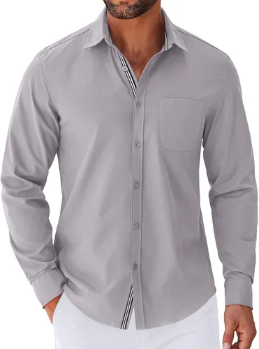 Vista 12 de COOFANDY Camisa para hombre de manga larga casual con botones, camisas sin doblar para hombre de ajuste regular