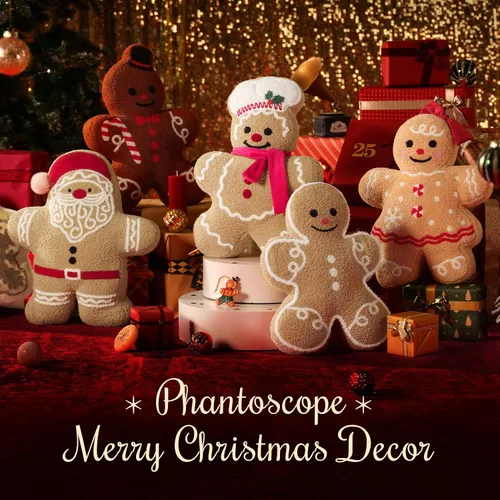 Vista 6 de Phantoscope Almohada Decorativa de Feliz Navidad Pan de Jengibre, Almohadas de Peluche Teddy Navideñas con Forma de Pan de Jengibre con Gorro