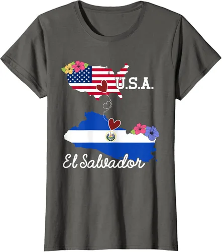 Vista 7 de Camiseta con la bandera salvadoreña de El Salvador de Estados Unidos para mujeres y hombres