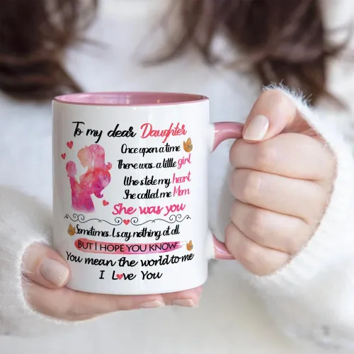 Vista 2 de Fatbaby Taza de café con texto en inglés "To My Dear Daughter", regalo para el día de San Valentín y cumpleaños, regalo para la mejor hija de mamá