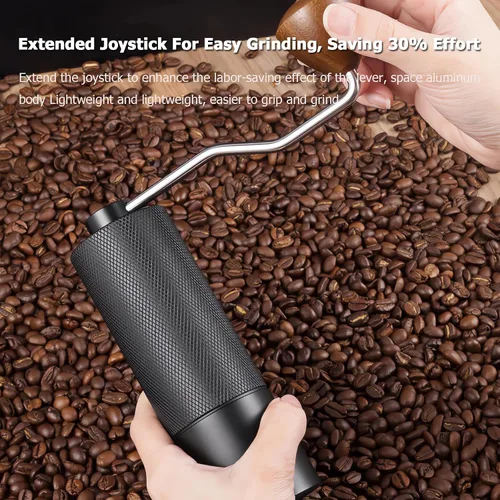 Vista 8 de Molinillo de café manual con sistema de doble rodamiento, molinillo de café manual de capacidad de 0.88 oz, molinillo de café manual de acero