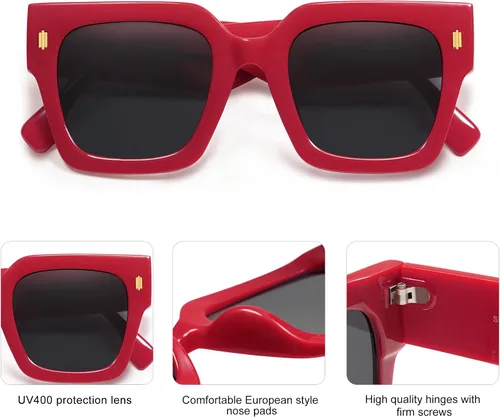 Vista 49 de SOJOS Gafas de sol cuadradas vintage de gran tamaño para mujer, estilo retro, de lujo, grandes, UV400 SJ2194