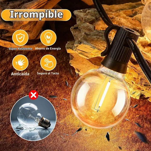 Vista 4 de Luces de cadena LED G40 para exteriores de 25 pies con 12+1 bombillas, enchufe E12, blanco cálido de 2700K, grado comercial, resistente a